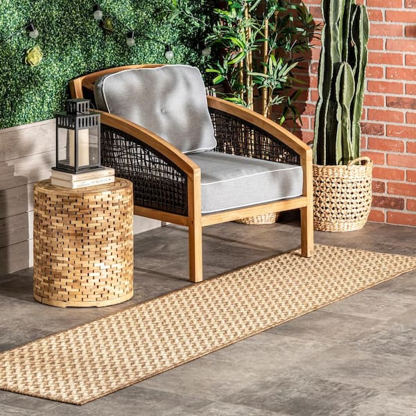Camryn Abstract Herringbone Beige 2 ft. x 8 ft. Indoor/Outdoor Runner Patio Rug