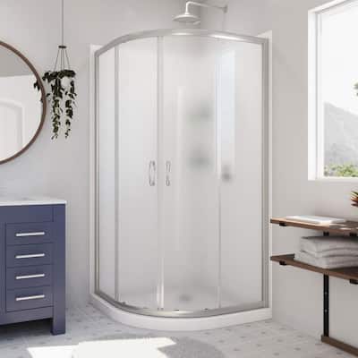 Prime 33 in. x 76-3/4 in. Semi-Frameless Corner Sliding Shower Enclosure in Brushed Nickel with Base and Backwall