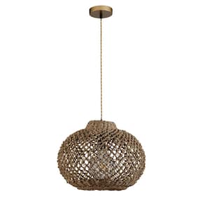 Arya 1-Light Rustic Seagrass Pendant Light in Brass Round Shade Ceiling Hanging Light for Coastal Decor