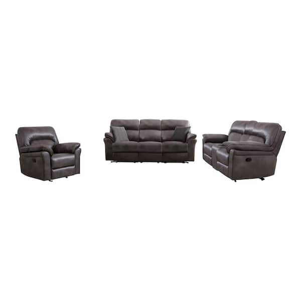 Furniture of America Monku 3-Piece Dark Gray Faux Leather Reclining Living Room Set