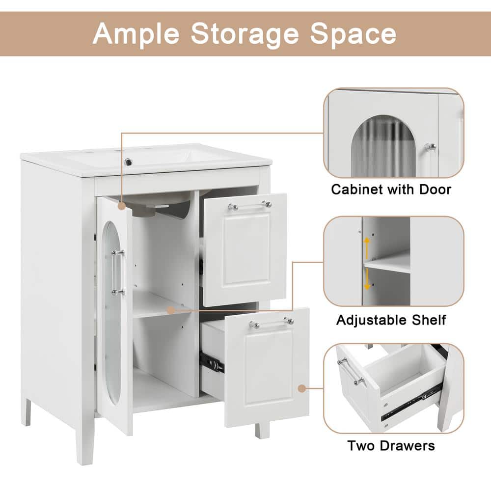 White Wood Single Sink Bathroom Vanity with Ceramic Top