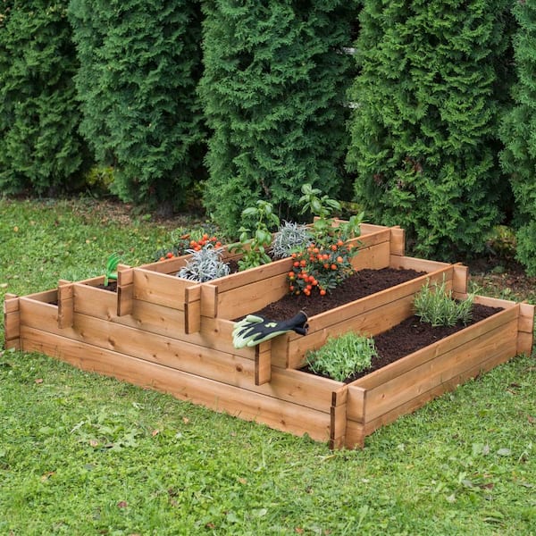 55 in. L x 44.5 in. W x 14.6 in. H Tiered 5 Section Wood Raised