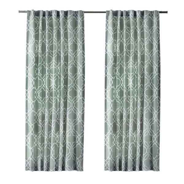 Home Decorators Collection Spring Blue Geometric Back Tab Room Darkening Curtain - 54 in. W x 108 in. L