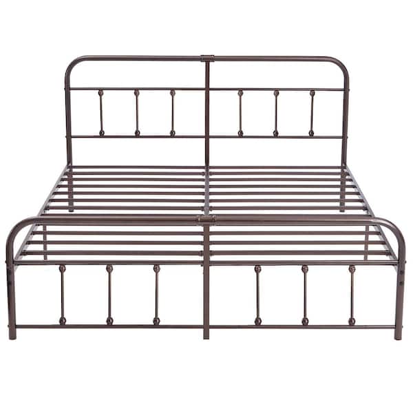 VECELO Victorian Bed Frame Bronze Purple, Heavy Duty Metal Bed Frame, King Size Platform Bed with Headboard，No Box Spring Need