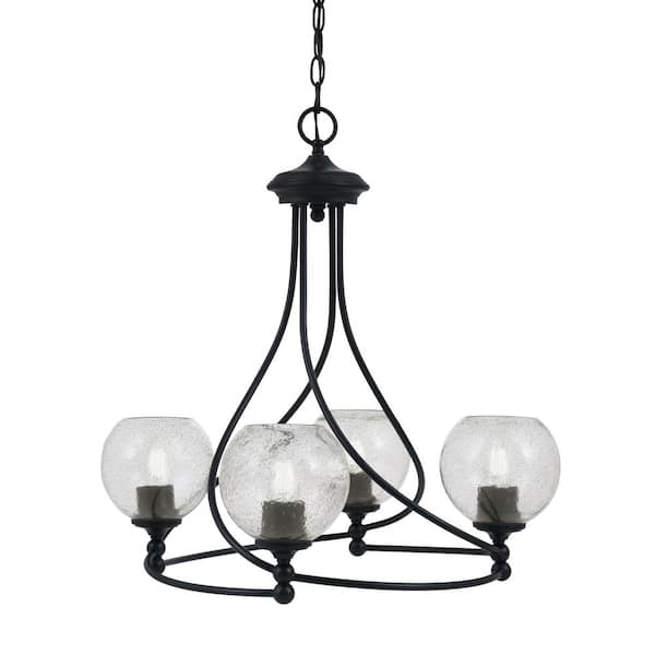 Unbranded Royale 4-Light Matte Black Chandelier, Round Chandelier with 5.75 in. Smoke Bubble Glass Shades, No bulbs included