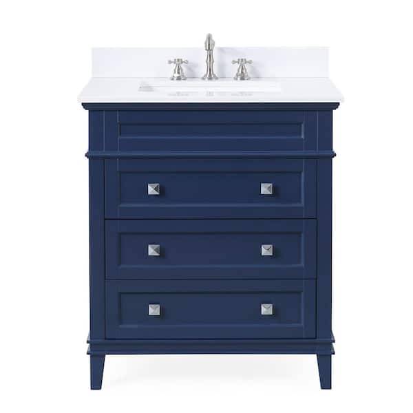 Felix 30 in. W x 22 in. D x 35 in. H Bathroom Vanity in Navy Blue Color with White Quartz Top