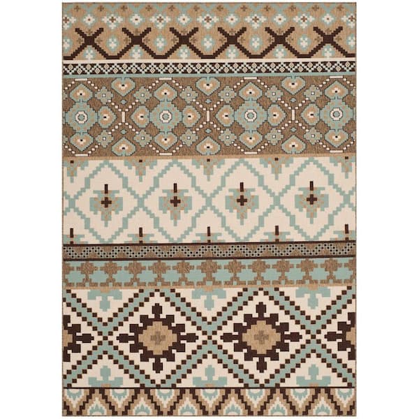 SAFAVIEH Veranda Cream/Brown 5 ft. x 8 ft. Geometric Indoor/Outdoor Patio  Area Rug