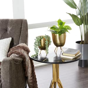 6 in., and 7 in. Small Gold Metal Small Planter with Removable Stand (2- Pack)