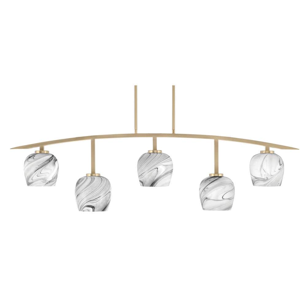 Siena 51.25 in. 5-Light New Age Brass Chandelier with 6 in. Onyx Swirl Glas