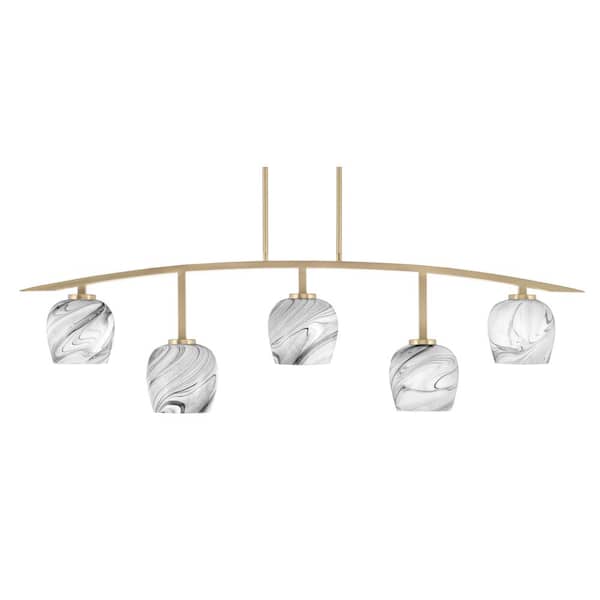 Unbranded Siena 51.25 in. 5-Light New Age Brass Chandelier with 6 in. Onyx Swirl Glass Shades, no bulbs included