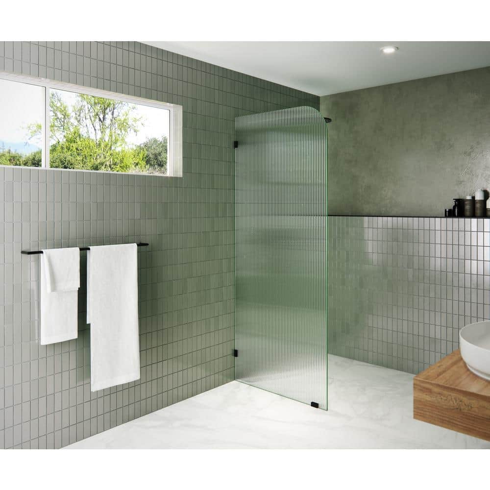 Aurora 78" Matte Black Fluted Glass Frameless Shower Door