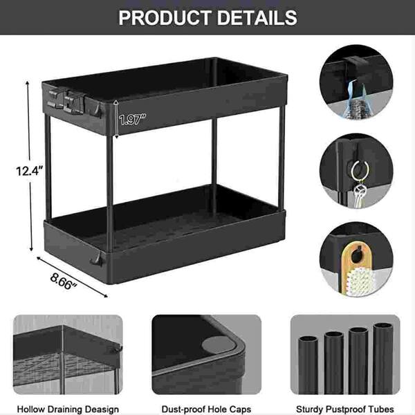 Dyiom 2 Tier Under Sink Storage Organizer, Bathroom Standing Rack, Bath  Collection Baskets with Hooks, Shower Caddy in Black. B09N8T8NK6 - The Home  Depot