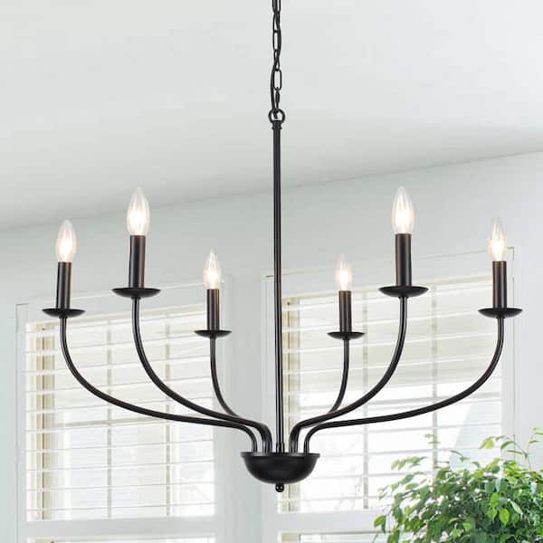 6-Light Black Candlestick Hanging Ceiling Linear Chandelier Lighting for Kitchen Island