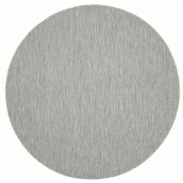 Courtyard Gray/Navy 9 ft. x 9 ft. Solid Color Chevron Indoor/Outdoor Round Area Rug
