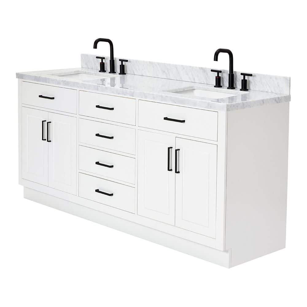 White Double Freestanding Vanity with Marble Top