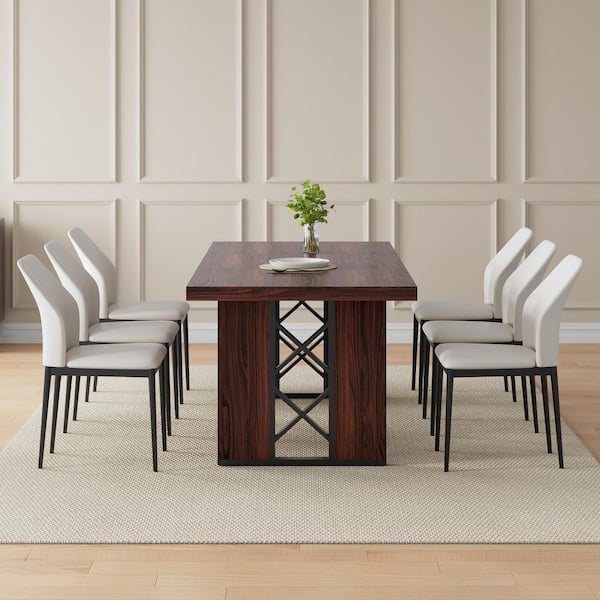GOJANE 7-Pieces Rectangular Walnut MDF Top Dining Table Set