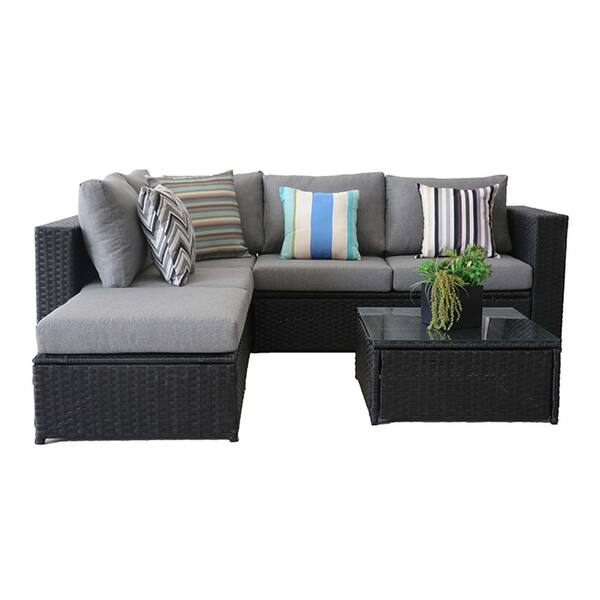 Uixe B23 Black Wicker Outdoor Sectional, Outdoor Furniture Sectional Sets