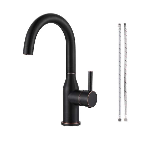 Stainless Steel 1-Hole Single Handle Bar Faucet with Water Supply Lines in Oil Rubbed Bronze
