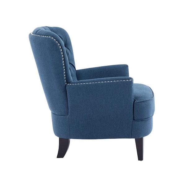 Tafton Dark Blue Fabric Club Chair with Tufted Cushions (Set of 1)
