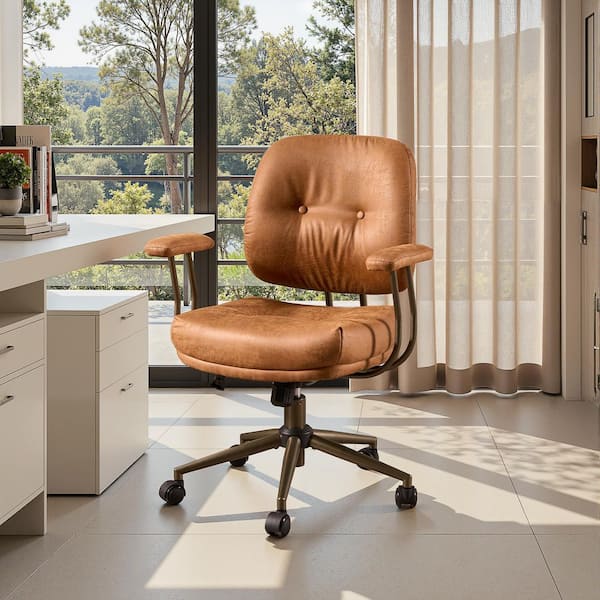 Skro Suede Swivel Ergonomic Office Task Chair in Light Brown with Recliner and Lumbar Support Adjustable Arms