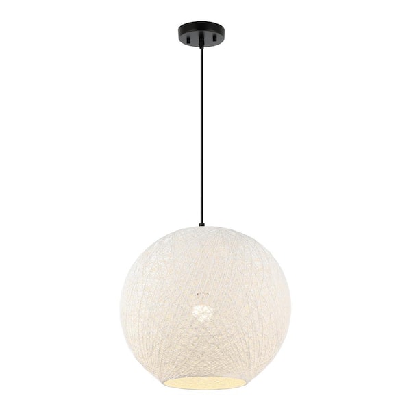 Lacey 19.5 in. 1-Light Bohemian Minimalist Iron/Rope Woven Globe LED Pendant Light, White/Black