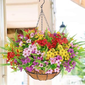 23 .6 in. H Mixed Color Artificial Hanging Plants Outdoors, Artificial Fake Hanging Baskets with Flowers