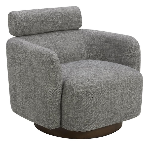Spruce & Spring Uranus Pebble Gray Fabric Swivel Accent Chair with Adjustable Headrest