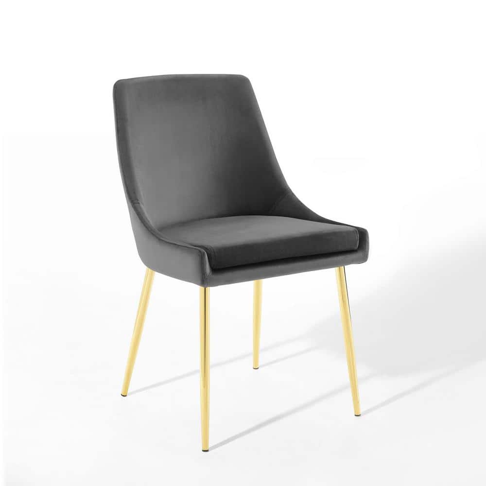 Charcoal Velvet Upholstered Side Chair with Gold Metal Legs