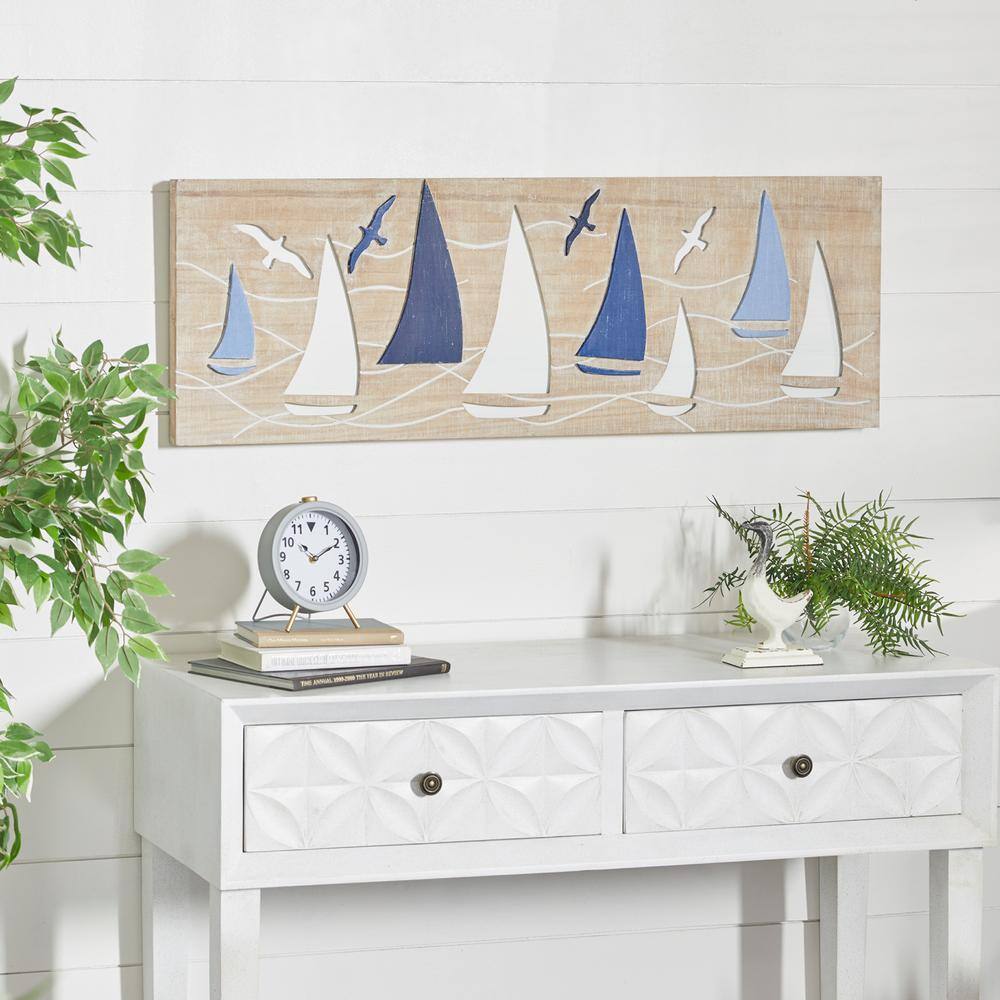 Brown and Blue Wooden Nautical Sailboat Wall Decor