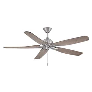 Danetree 60 in. Indoor/Outdoor Brushed Nickel Ceiling Fan with Hand Carved Wood Blades and Pull Chain Included