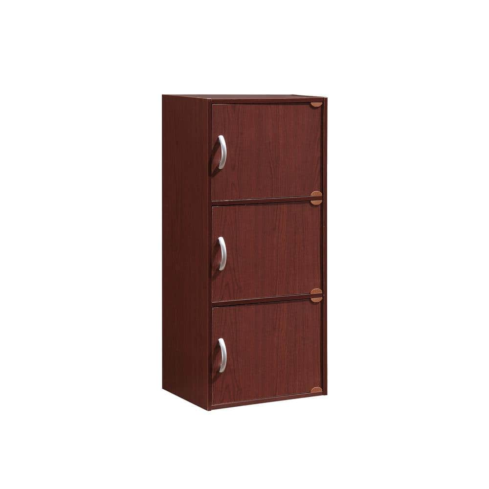 Mahogany 3-Door Freestanding Office Cabinet