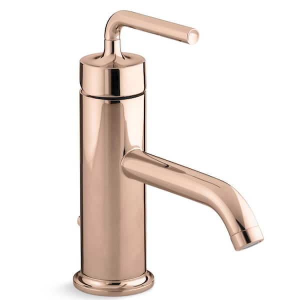 KOHLER Purist Single Hole Single-Handle Bathroom Faucet with Straight Lever Handle in Vibrant Rose Gold