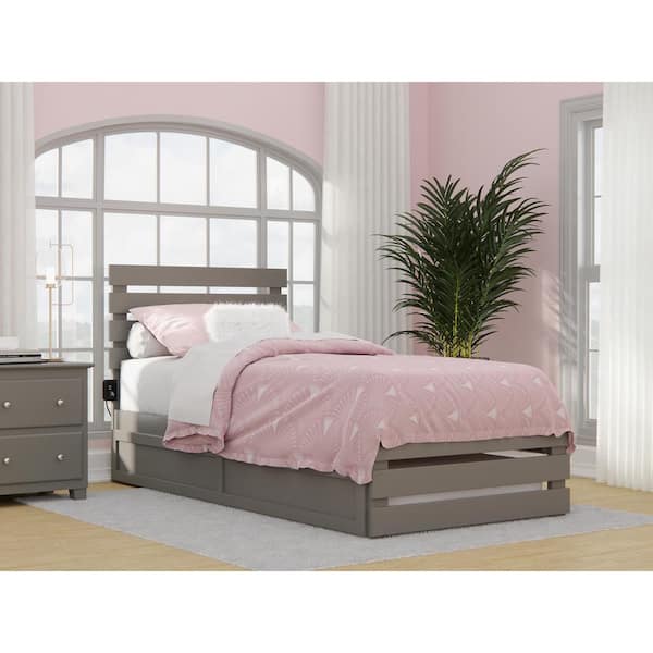 AFI Oxford in Grey Twin Extra Long Bed with Footboard and USB Turbo Charger with Twin Extra Long Trundle