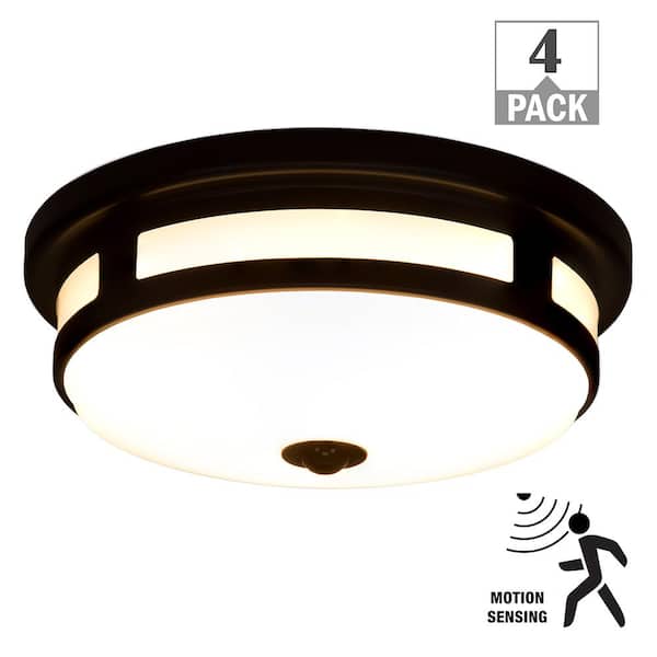 Hampton Bay Greenhaven 11 in. 1-Light Matte Black Motion Sensor LED Outdoor Ceiling Light Flush Mount Color Selectable (4-Pack)