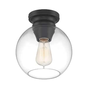 Evelyn 8 in. 1-Light Modern industrial Matte Black Flush Mount Ceiling Light with Clear Glass Shade