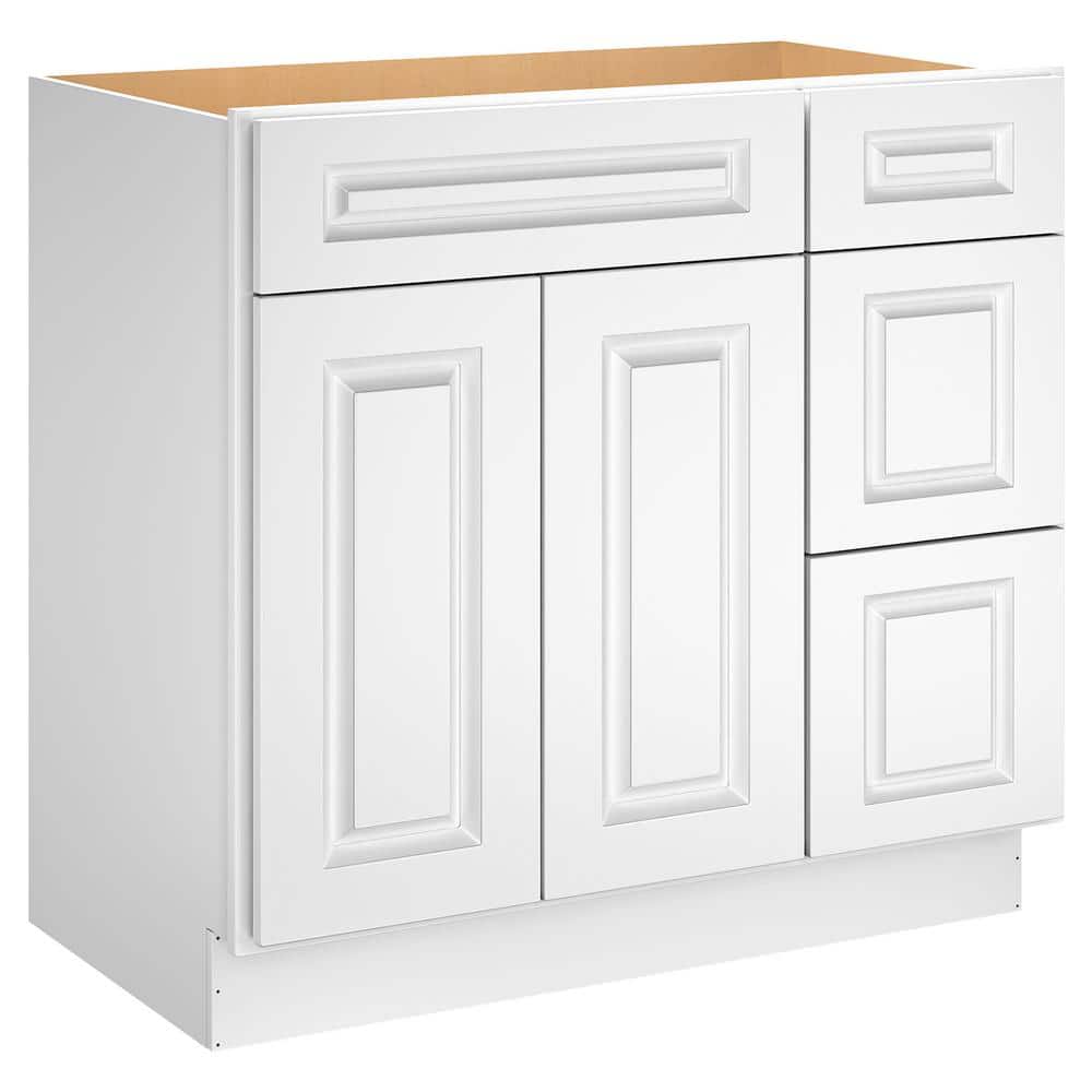 HOMEIBRO Newport 36-in W X 21-in D X 34.5-in H in Raised PanelWhite Plywood Ready to Assemble Vanity Base Kitchen Cabinet, Raised Panel White -  HD-V3621DR-TW-A