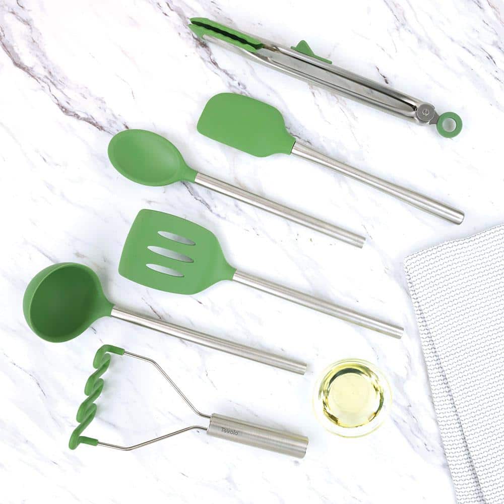 Pesto Green Stainless Steel Silicone Cooking Utensil Set, 6 Pieces