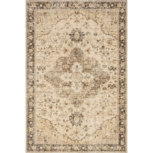 Amaryllis Medallion Machine Washable Brown 8 ft. x 10 ft. Patio Rug