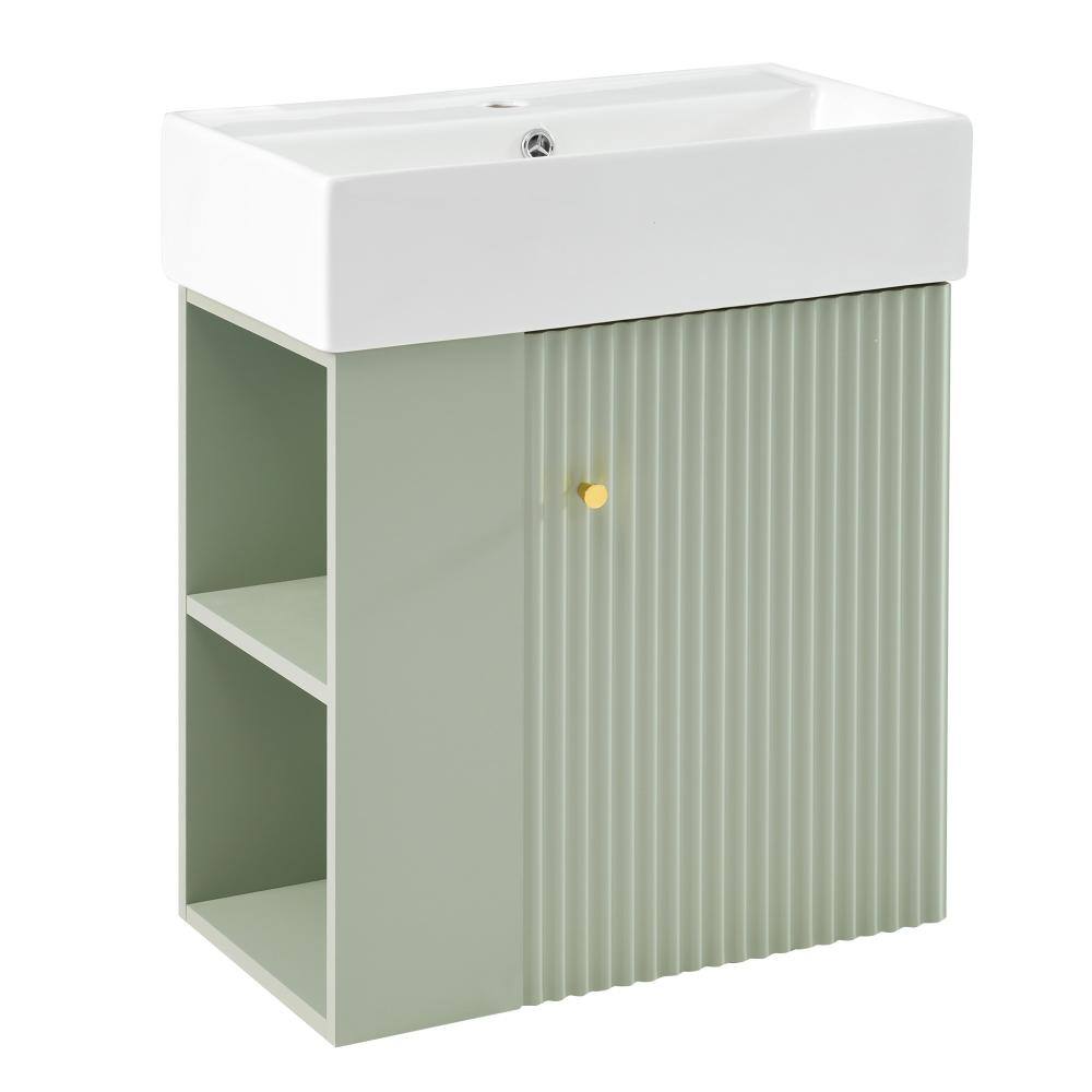 21.6 in. W x 12.2 in. D Floating Bath Vanity in Green with White Ceramic Top, Sink and Left-Side Storage price history on PriceWatchPro