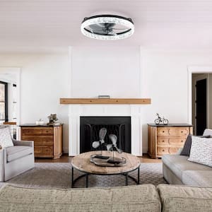 FANNEHONNE 19.6 in. Indoor Black Crystal Low Profile Ceiling Fan