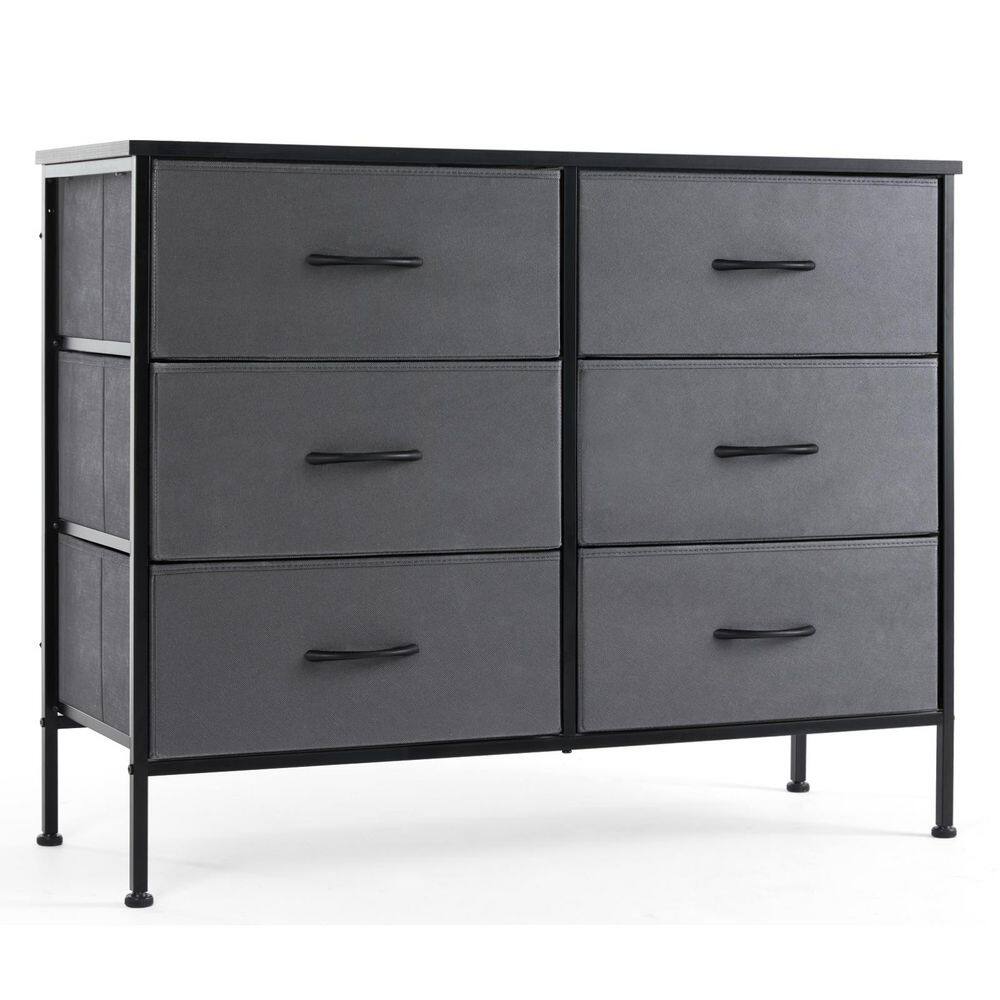 Gray 6 Drawer 38.2 in. W Fabric Storage Tower Dresser Wooden Top Without mirror for Kid Room, Closet, Entryway, Nursery