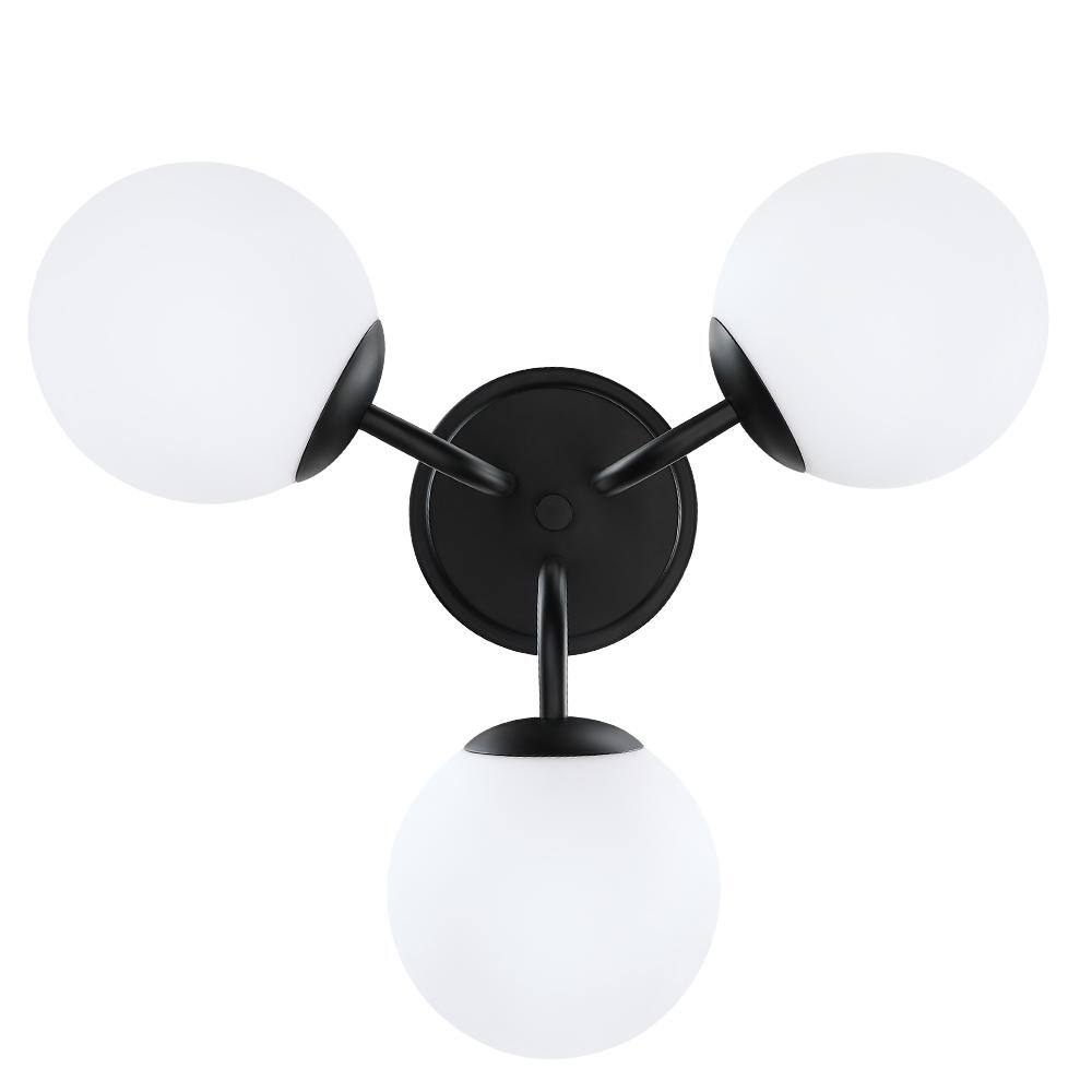 Opal Matte Black and White Glass Globe LED Semi-Flush Mount Light