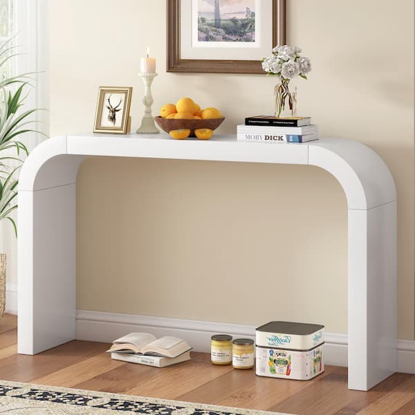 CHRISTOPHER KNIGHT HOME Mirod Modern Minimalist 52 in. White Rectangle MDF Console Table with Curved Edge NH760WTF013D