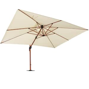 10 ft. x 13 ft. High-Quality Aluminum Wood Pattern Patio Umbrella Cantilever Umbrella with Base Plate, Cream