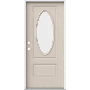36 in. x 80 in. 1 Panel Right-Hand/Inswing 3/4 Lite Oval Clear Glass Primed Steel Prehung Front Door