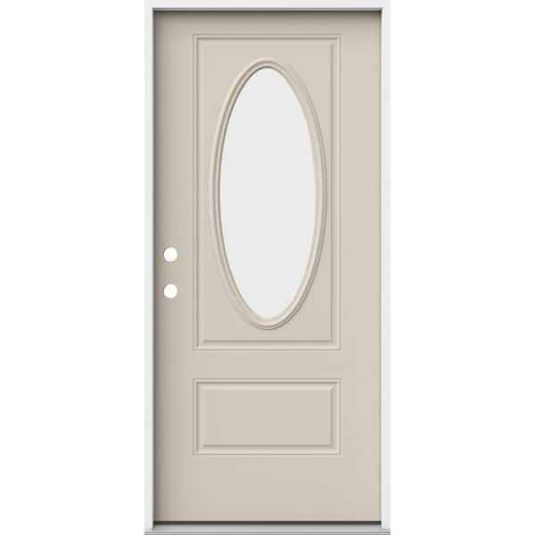 JELD-WEN 36 in. x 80 in. 1 Panel Right-Hand/Inswing 3/4 Lite Oval Clear Glass Primed Steel Prehung Front Door