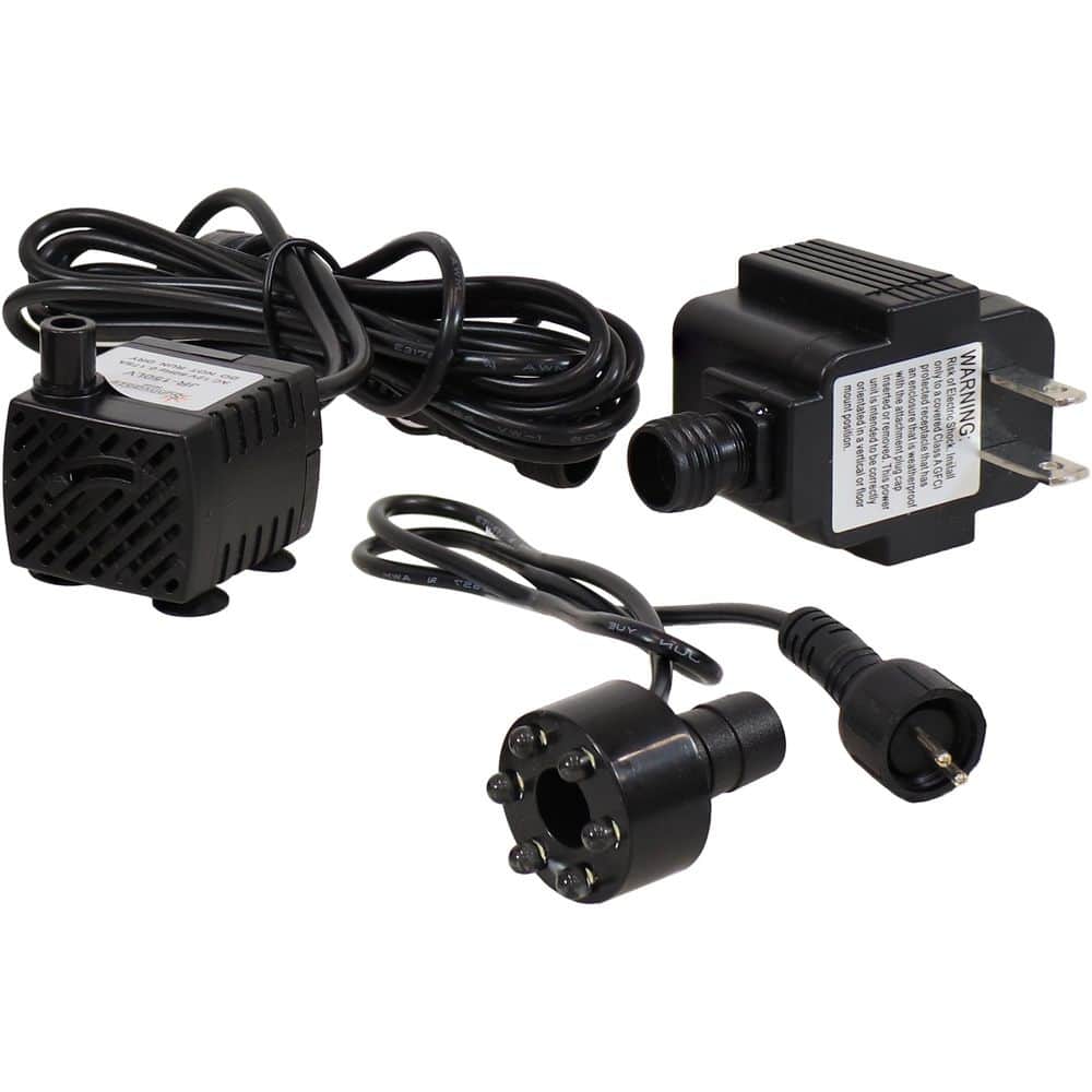 Compact Black Electric Fountain Pump with White LED Light Ring