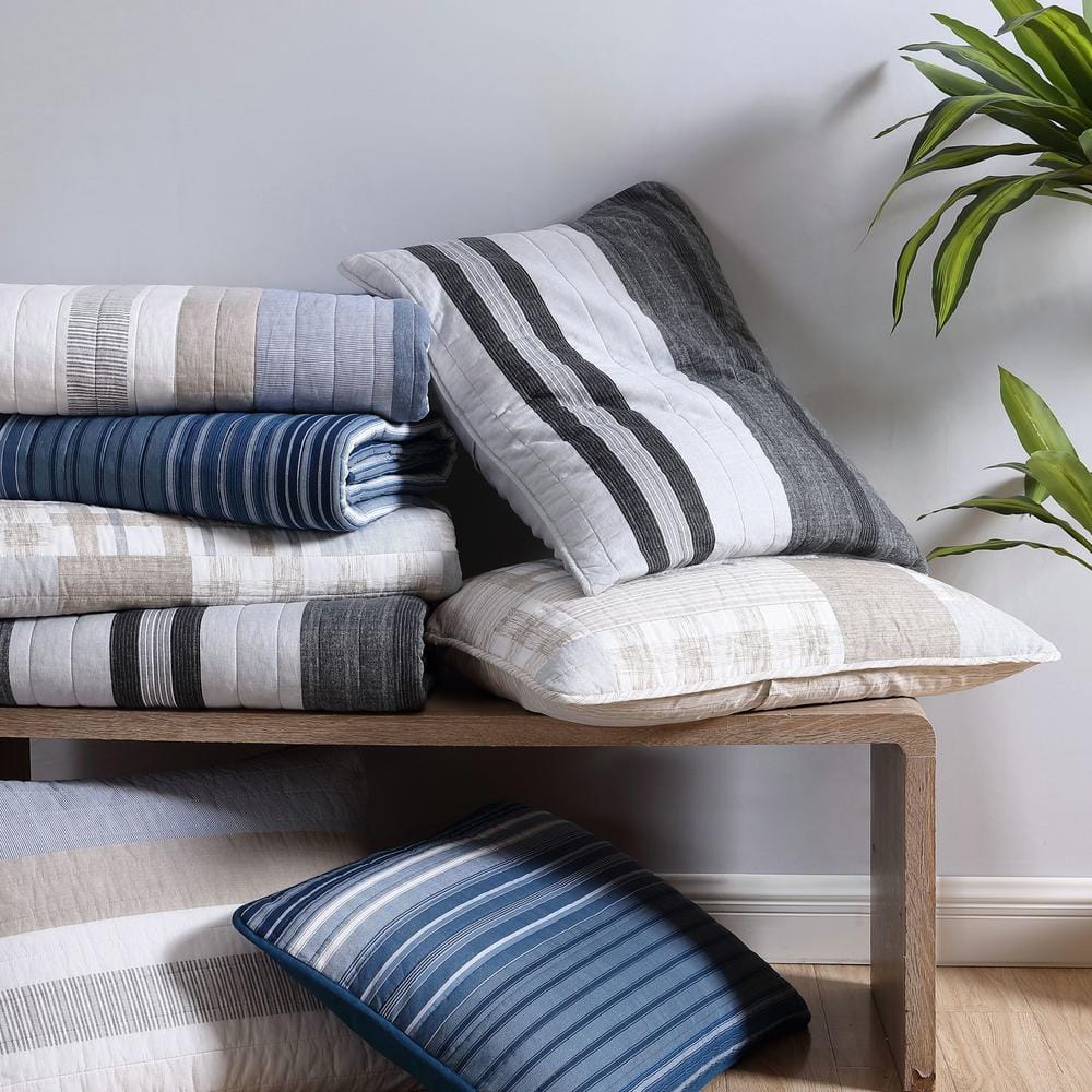Coveside Blue Striped Cotton Twin Quilt Set
