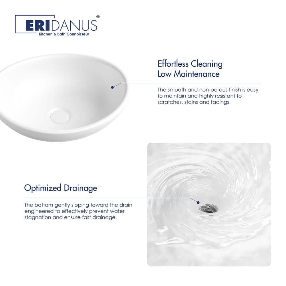 White Polished Ceramic Oval Above-Counter Vessel Sink