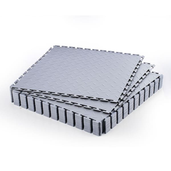 Garage Floor Tiles Interlocking, 16 Pack 20.2 x 20.2 x 0.2 in. Interlocking Modular Garage Flooring Tiles, Light Gray